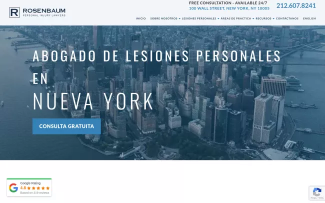 Screenshot of the Rosenbaum & Rosenbaum, P.C. - Abogado de accidentes Website