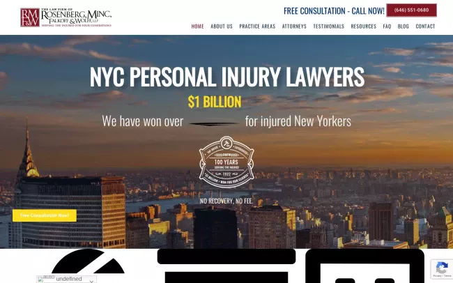 Screenshot of the Rosenberg, Minc, Falkoff & Wolff, LLP Website