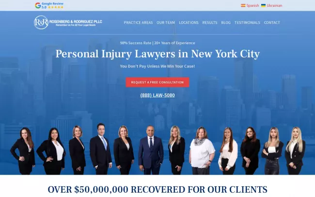 Screenshot of the Rosenberg & Rodriguez, PLLC | Injury & Accidents Lawyers Website