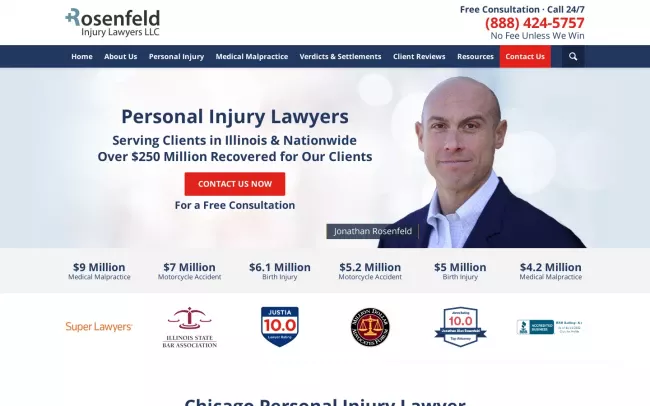 Screenshot of the Rosenfeld Injury Lawyers LLC - Top-Rated Chicago Attorneys Website