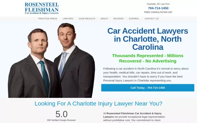 Screenshot of the Rosensteel & Fleishman Car Accident & Injury Lawyers Website