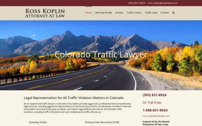 Screenshot of the Ross Koplin Attorney At Law Website