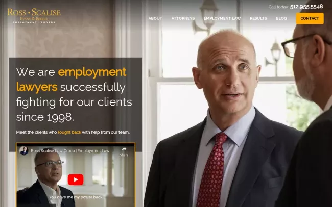 Screenshot of the Ross Scalise Employment Lawyers Website