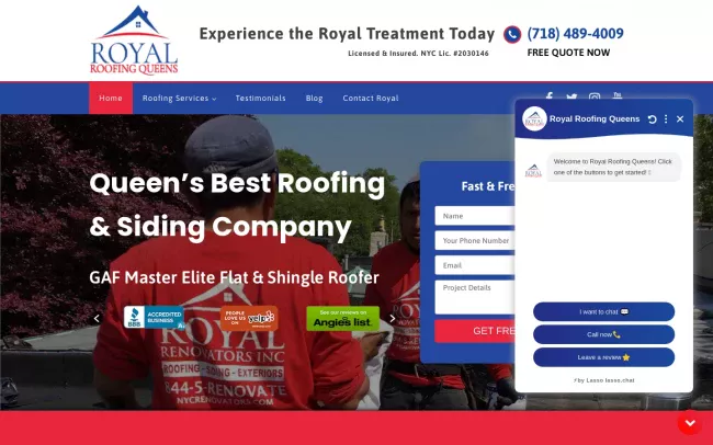 Screenshot of the Royal Roofing Website