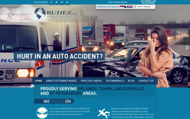 Screenshot of the Rudez PL Injury Lawyers Website