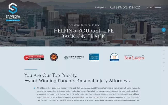 Screenshot of the Saavedra Law Firm, PLC Website