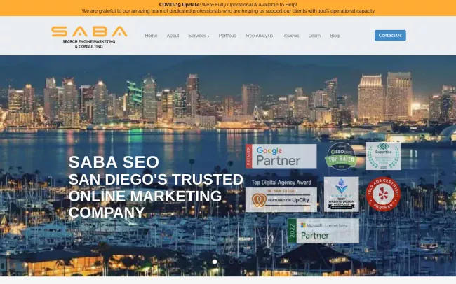 Screenshot of the Saba SEO Website