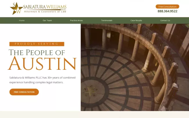 Screenshot of the Sablatura & Williams PLLC Website