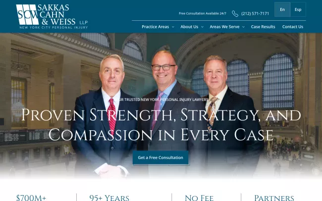 Screenshot of the Sakkas, Cahn & Weiss, LLP Website