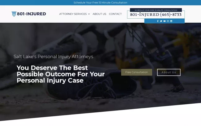 Screenshot of the 801 Injured Website