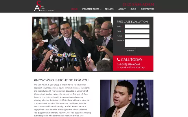 Screenshot of the Sam Adam Jr. Law Group Website