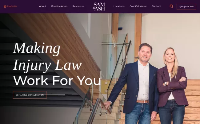 Screenshot of the Sam & Ash Injury Law Website