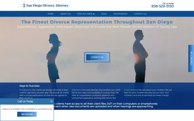 Screenshot of the San Diego Divorce Attorney Website