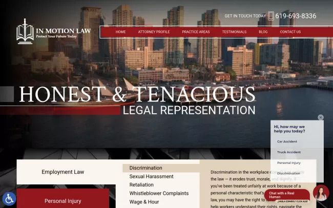 Screenshot of the In Motion Law - San Diego Employment Lawyer Website