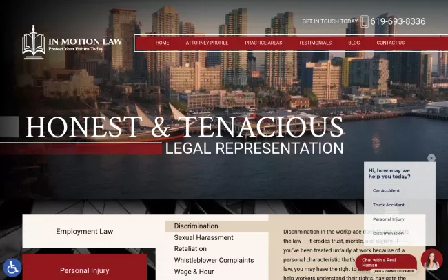 Screenshot of the In Motion Law - San Diego Employment Lawyer Website
