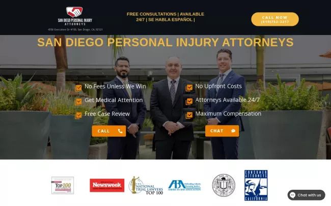 Screenshot of the San Diego Personal Injury Attorneys Website