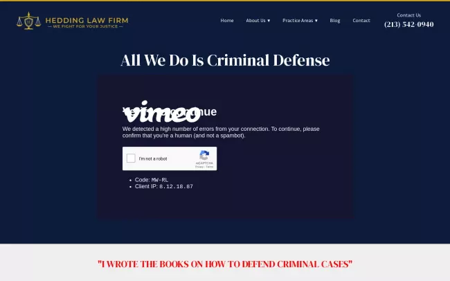 Screenshot of the Hedding Law Firm Website