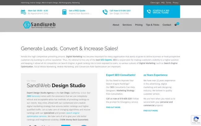 Screenshot of the SandiWeb Website