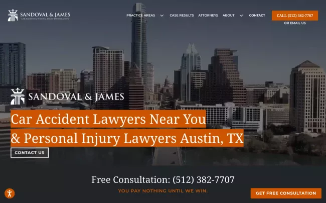 Screenshot of the Sandoval & James Car Accident & Personal Injury Lawyers Austin Website