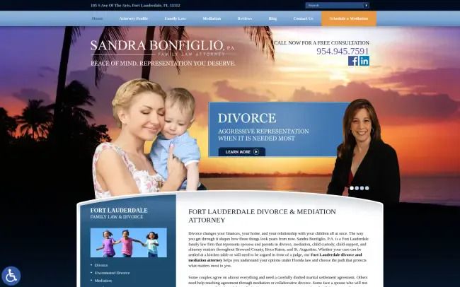 Screenshot of the Sandra Bonfiglio, P.A. - Fort Lauderdale Divorce Lawyer Website