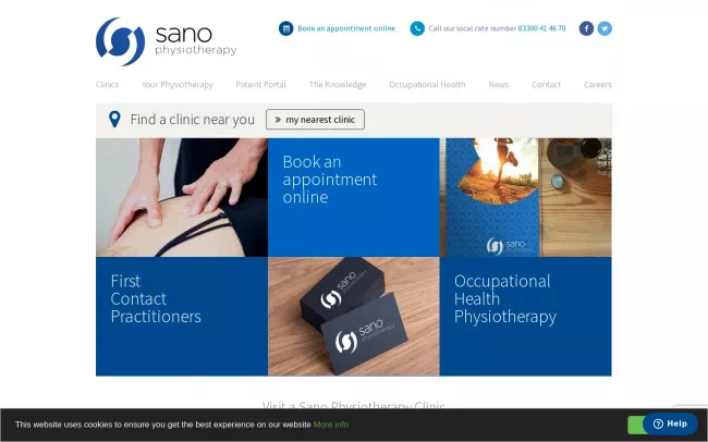 Screenshot of the Sano Physiotherapy Website