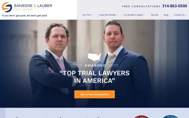 Screenshot of the Sansone & Lauber: St. Louis Personal Injury & Car Accident Lawyers Website