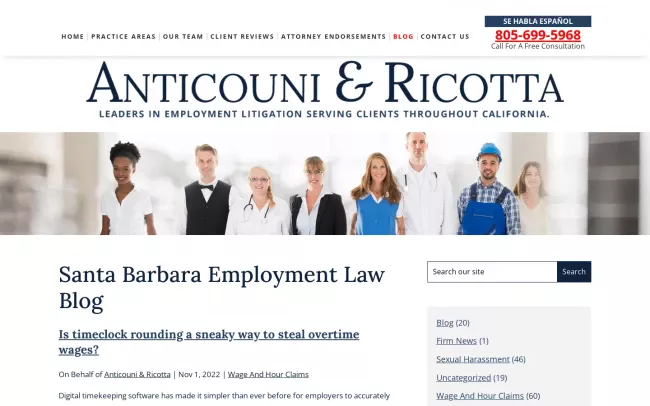 Screenshot of the Santa Barbara Employment Blog - Anticouni & Ricotta