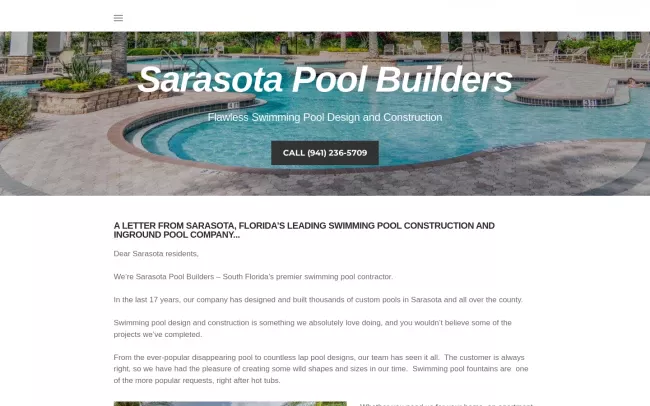 Screenshot of the Sarasota Pool Builder Website