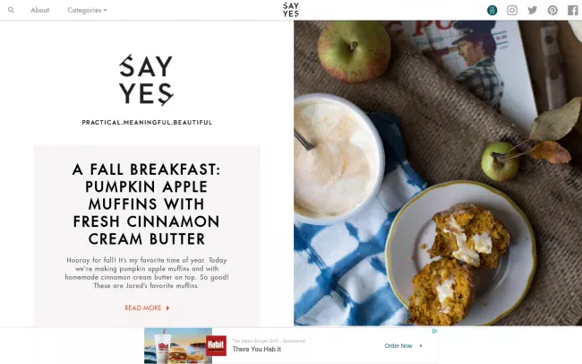 Screenshot of the Say Yes Blog