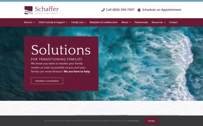 Screenshot of the San Diego Divorce Attorney - Sarah T. Schaffer Website