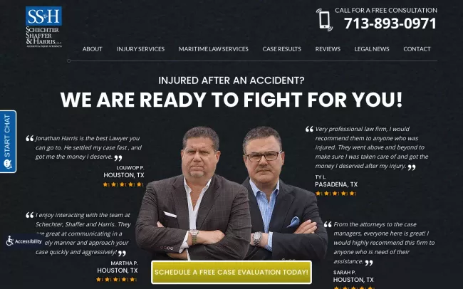 Screenshot of the Schechter, Shaffer & Harris, LLP - Accident & Injury Attorneys Website