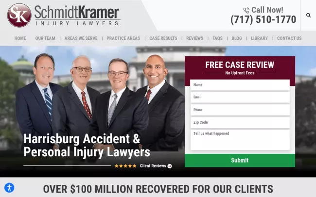 Screenshot of the Schmidt Kramer - Injury Lawyers Website