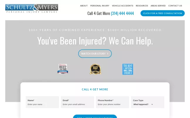 Screenshot of the Schultz & Myers- St. Louis Personal Injury Lawyers Website