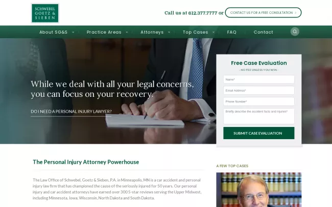 Screenshot of the Schwebel, Goetz & Sieben, P.A. Website