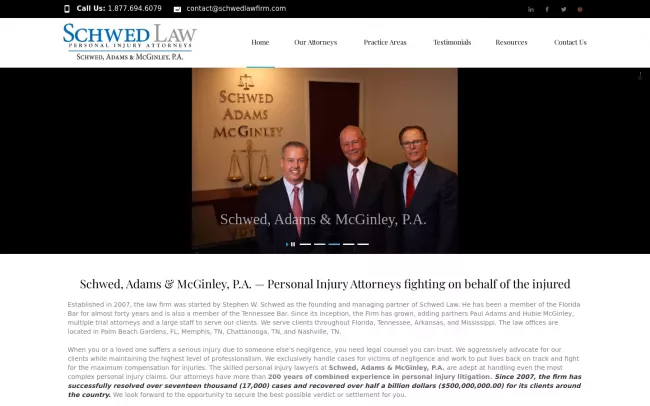 Screenshot of the Schwed, Adams & McGinley, P.A. Website