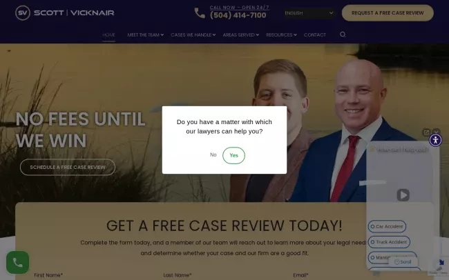 Screenshot of the Scott Vicknair Personal Injury Lawyers Website