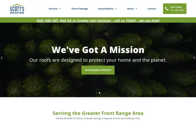 Screenshot of the Scott's Roofing Website