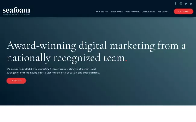 Screenshot of the Seafoam Website