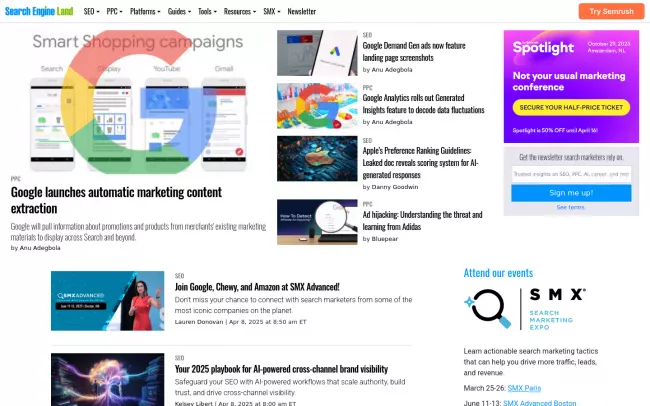 Screenshot of the Search Engine Land Blog
