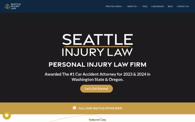 Screenshot of the Seattle Injury Law - #1 Car Accident, Wrongful Death, Brain Injury, and Dog Bite Lawyer Website
