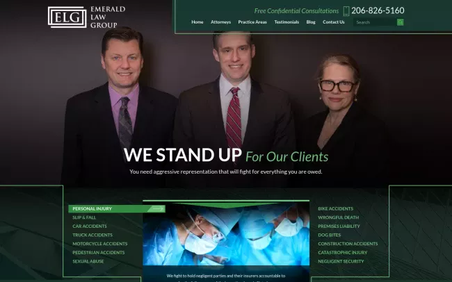 Screenshot of the Emerald Law Group - Seattle Personal Injury Attorneys Website