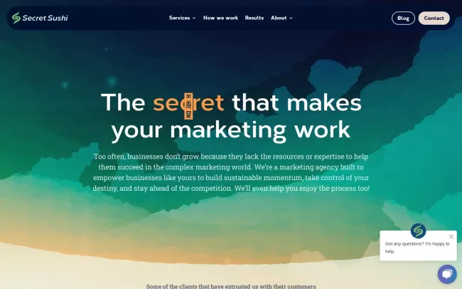 Screenshot of the Secret Sushi Digital Marketing Agency Website