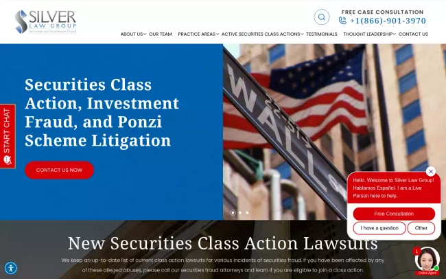 Screenshot of the Silver Law Group - Securities Fraud Attorneys Website
