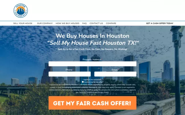 Screenshot of the Sell Your House Fast in Houston TX | Houston Cash Home Buyer Website