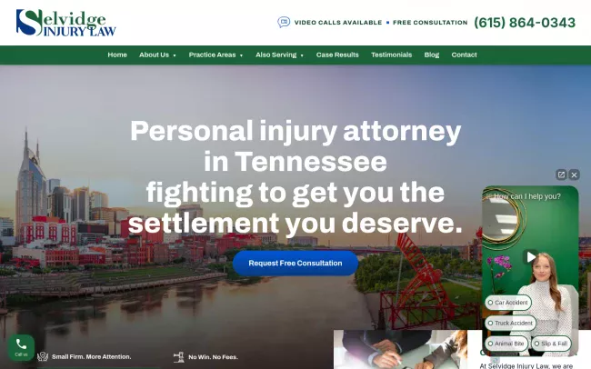 Screenshot of the Selvidge Injury Lawyers Website