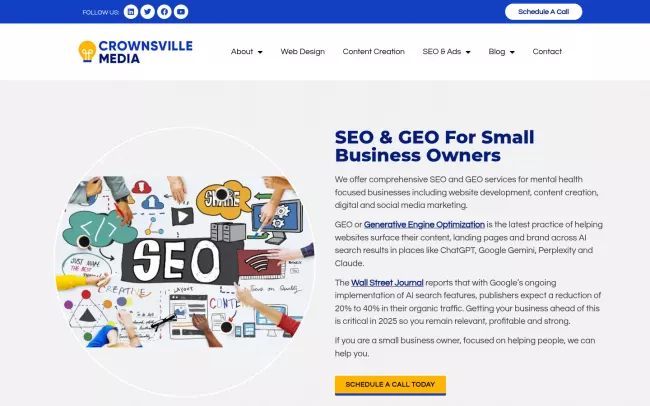 Screenshot of the Crownsville Media - SEO & GEO Services For Small Business Owners Website