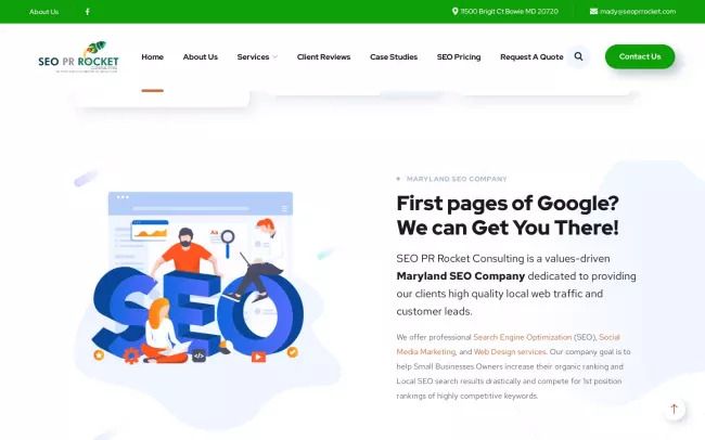 Screenshot of the SEO PR Rocket Consulting Website