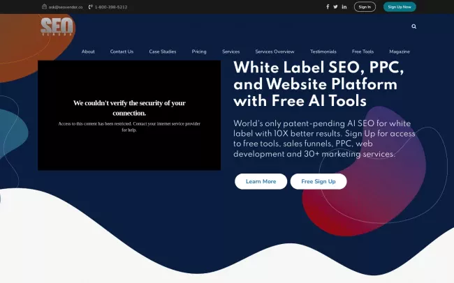 Screenshot of the SEO Vendor Website
