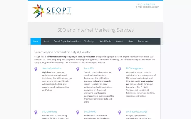 Screenshot of the SeOpt, Inc. Website