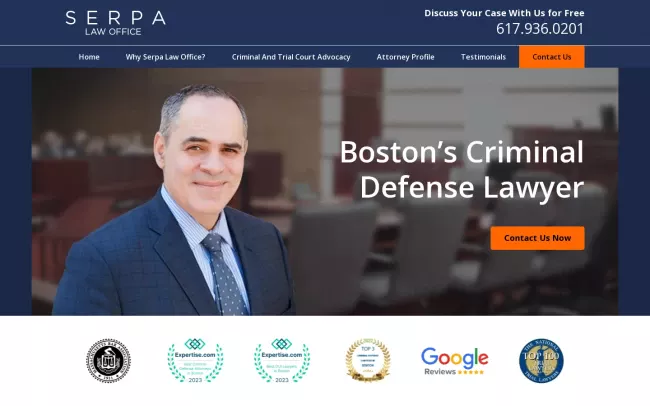 Screenshot of the Serpa Law Office | Criminal Defense & DUI Website